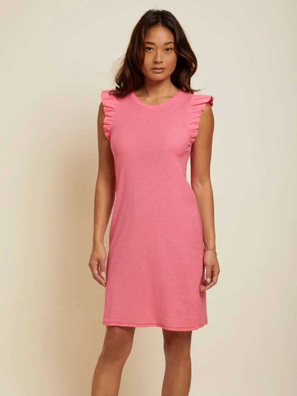 Nation LTD Elliott Ruffle Mini Dress XS Party Pink Pima Cotton Slub Lightweight